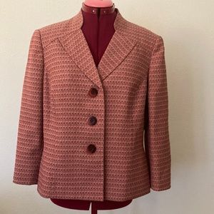 Le Suit Separates Size 12 lined blazer orange with black & cream specs.